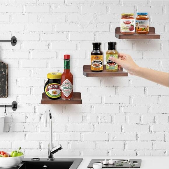 Small Floating Shelf 5"x6" Display Ledges for Wall Mini Light Walnut NEW in box - Picture 4 of 6